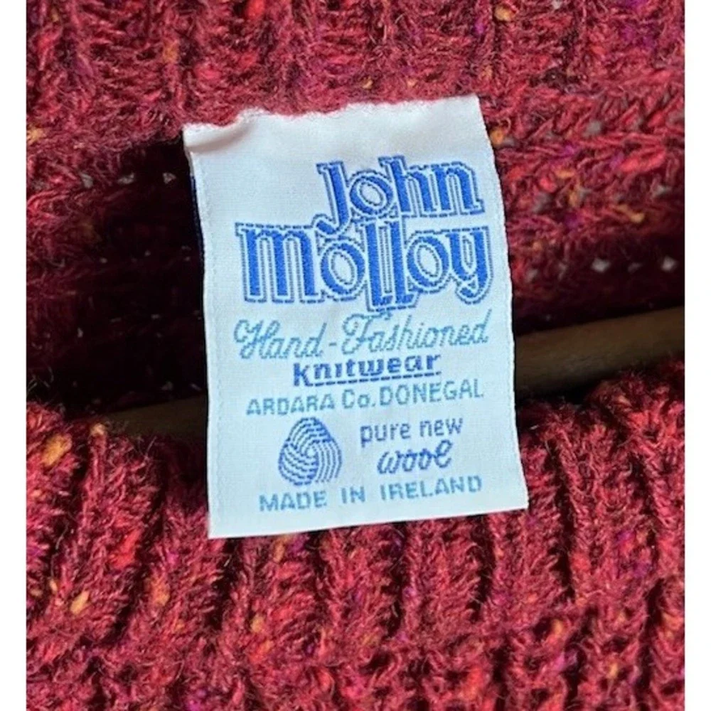 John Molloy Vintage Donegal Virgin Wool Sweater Men's XL Red Chunky Rib Knit EUC